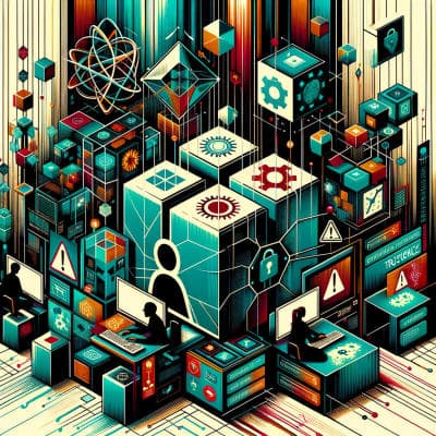 Abstract illustration of package maintainers under pressure while software supply chains are being compromised