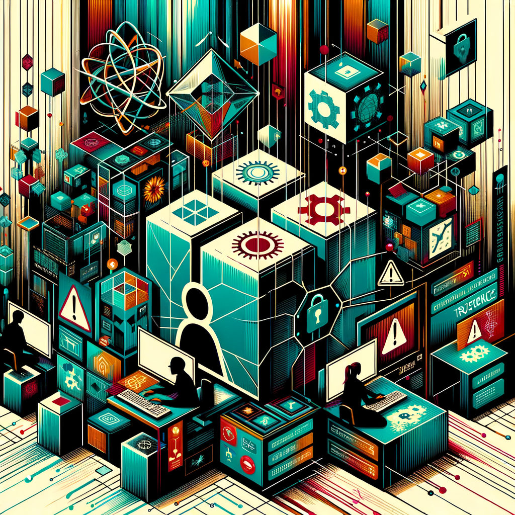 Abstract illustration of package maintainers under pressure while software supply chains are being compromised